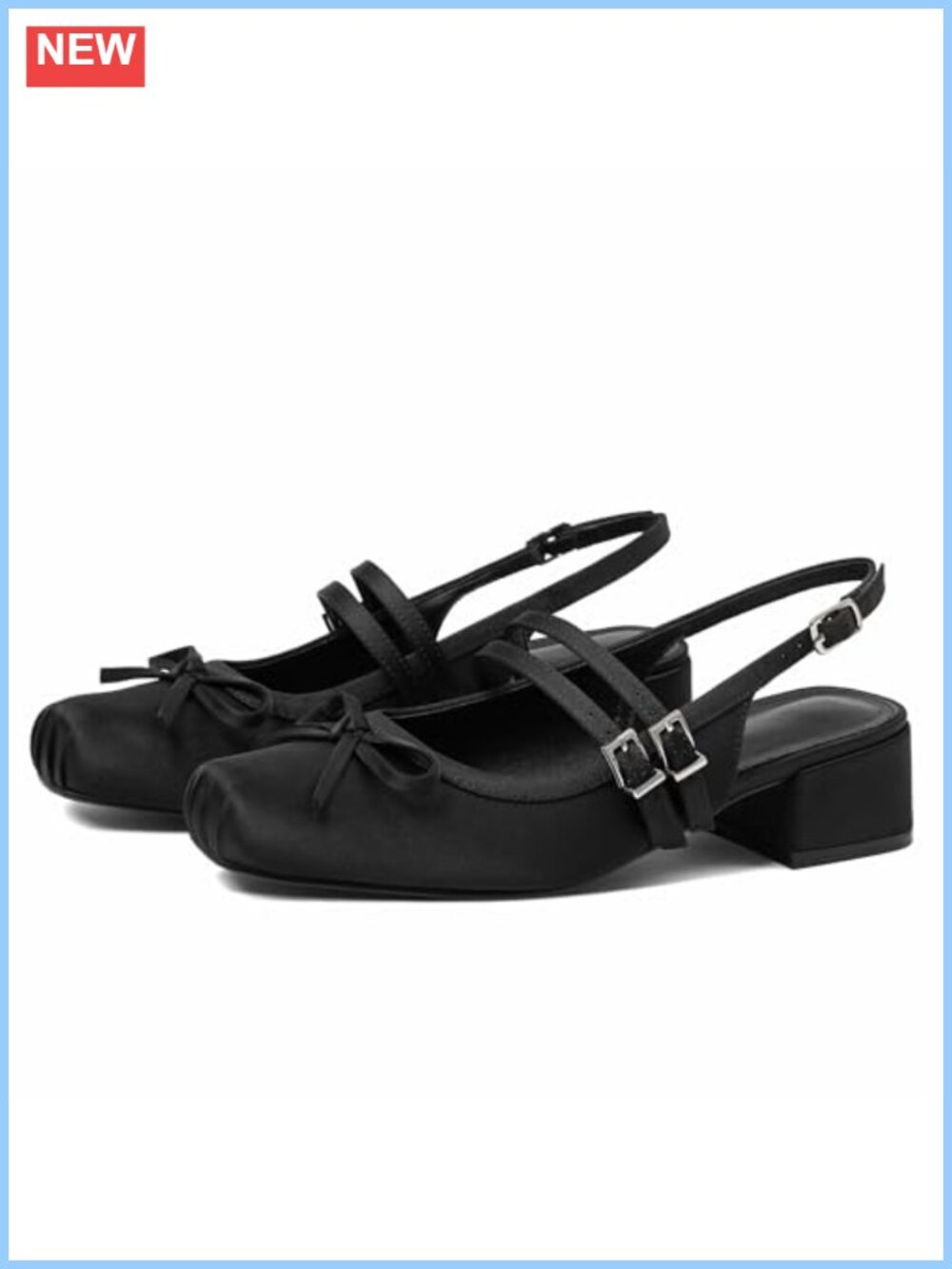 Satin Mary Jane Ballet Flats Block Heel Pumps